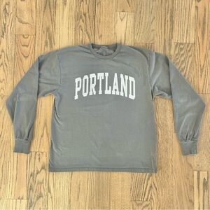 John Galt Portland Graphic Gray Long Sleeve Cotton Tee One Size Small/Medium